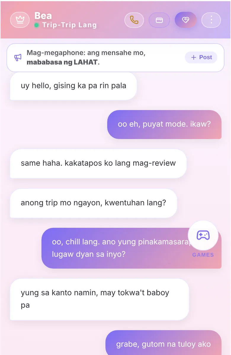 Isang 1-on-1 chat sa KaTripMo tungkol sa lugaw sa kanto